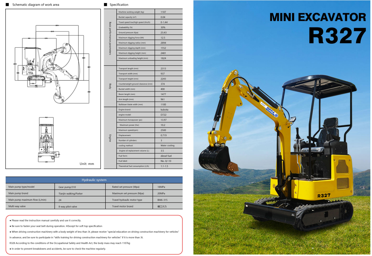 New R327 1.5T Mini Excavator | CE/ISO Certified, 1-Year Warranty | Landscaping, Utility, Construction