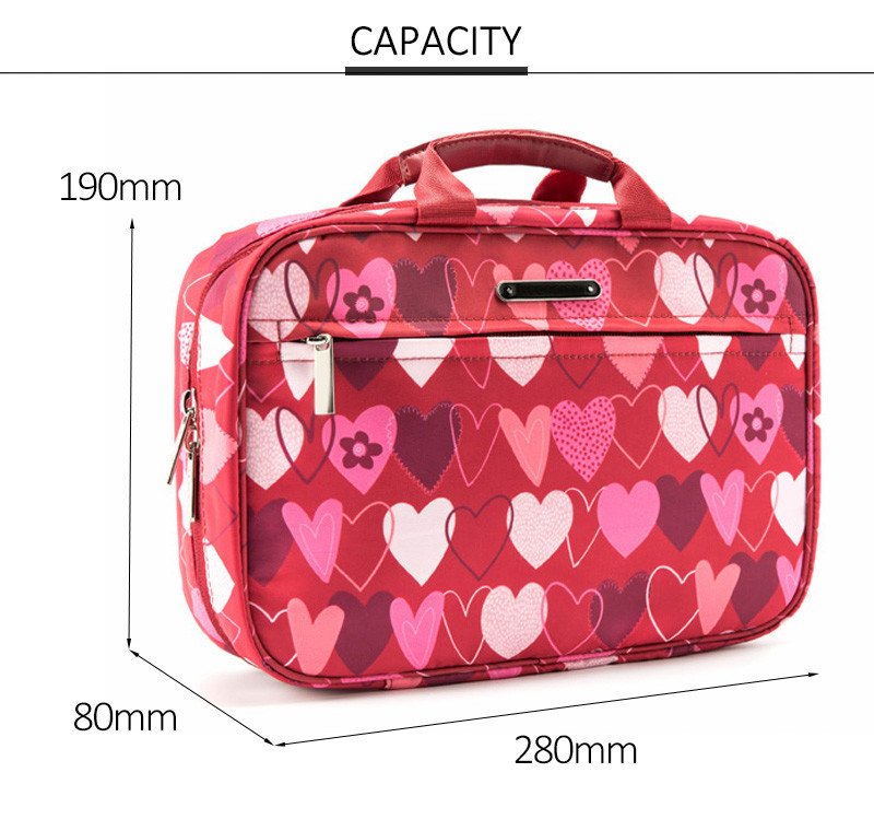 Vintage Heart Printed Travel Wash Hanging Toiletry Bag
