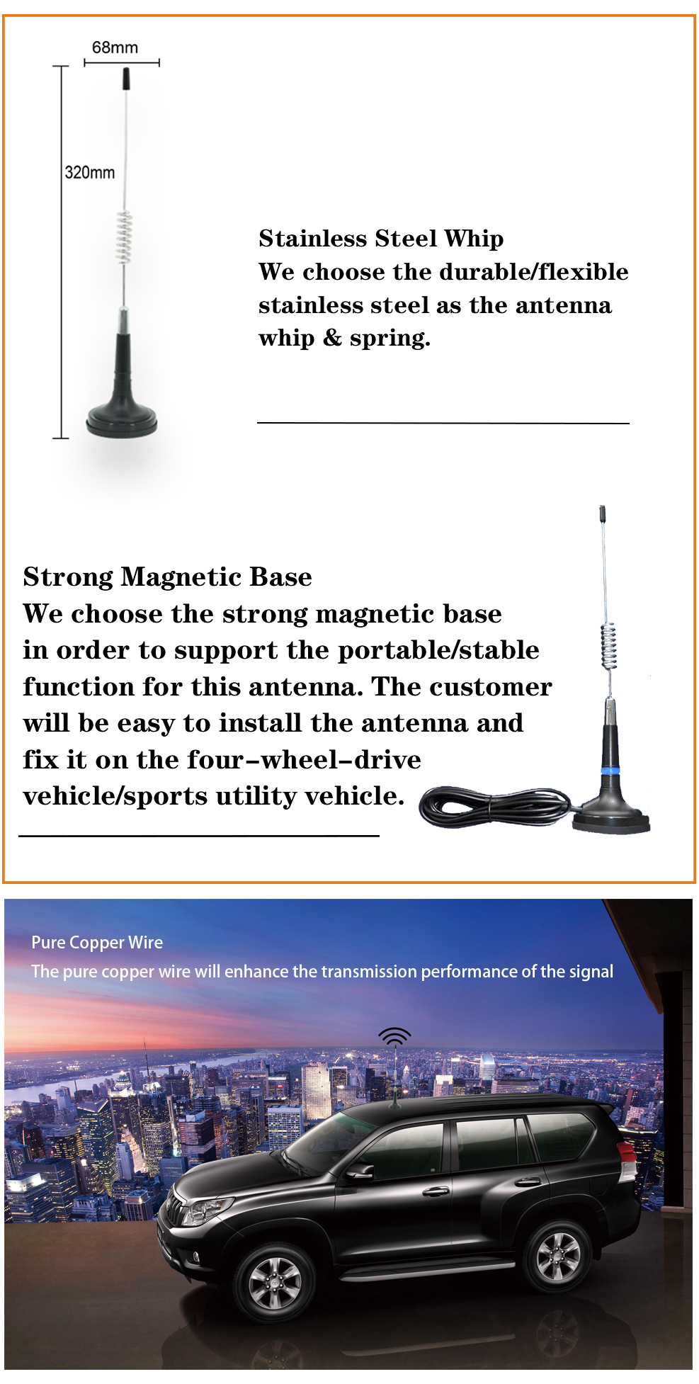 UHF LoRa 433mhz Antenna 27mhz Low Profile Cb Radio Antenna