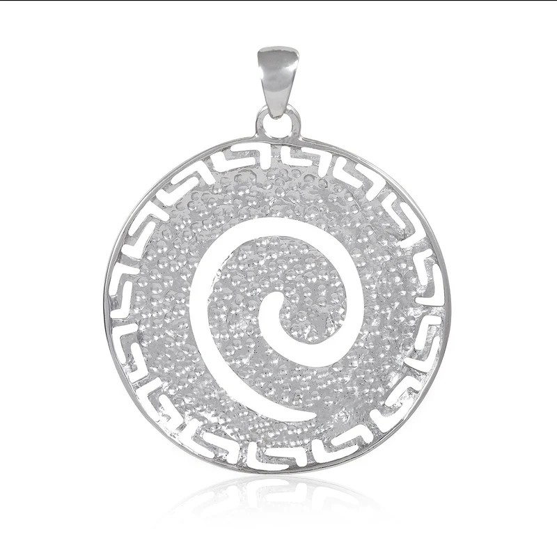 925 Sterling Silver Hawaiian Blue Fire Opal Greek Key Meander Meandros Spiral Crystal Pendant