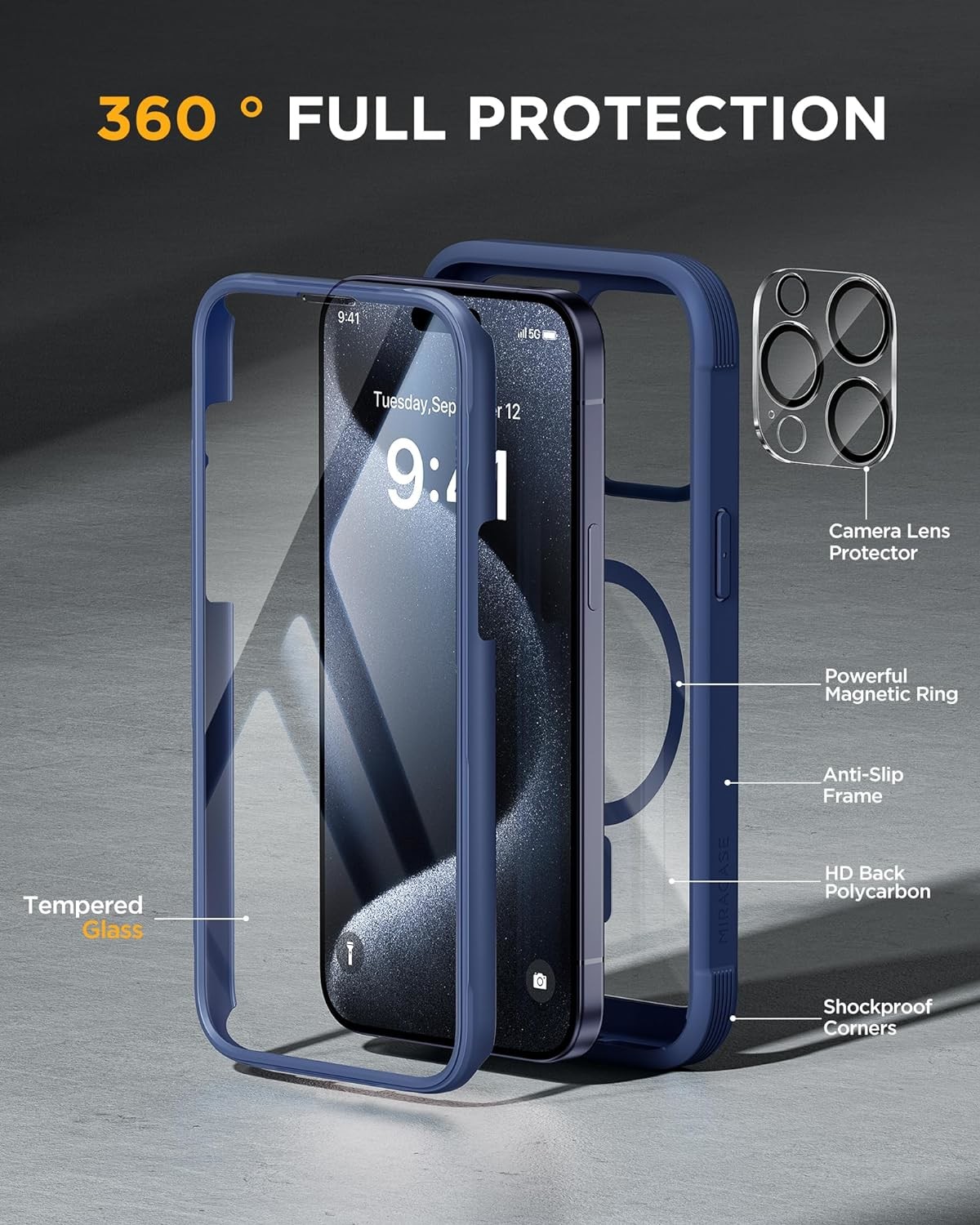Magnetic for iPhone 12 Pro Max Case Full-Body Built-in Glass Screen Protector& Camera Protector