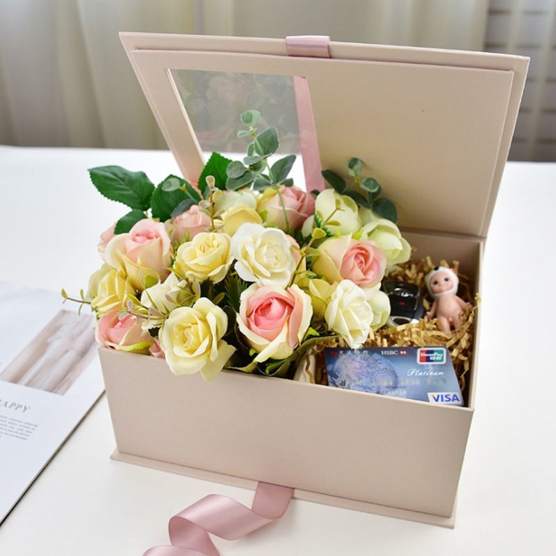 Elegant Black Color Custom Logo Printing Rigid Cardboard Jewelry Flower Gift Packaging Box