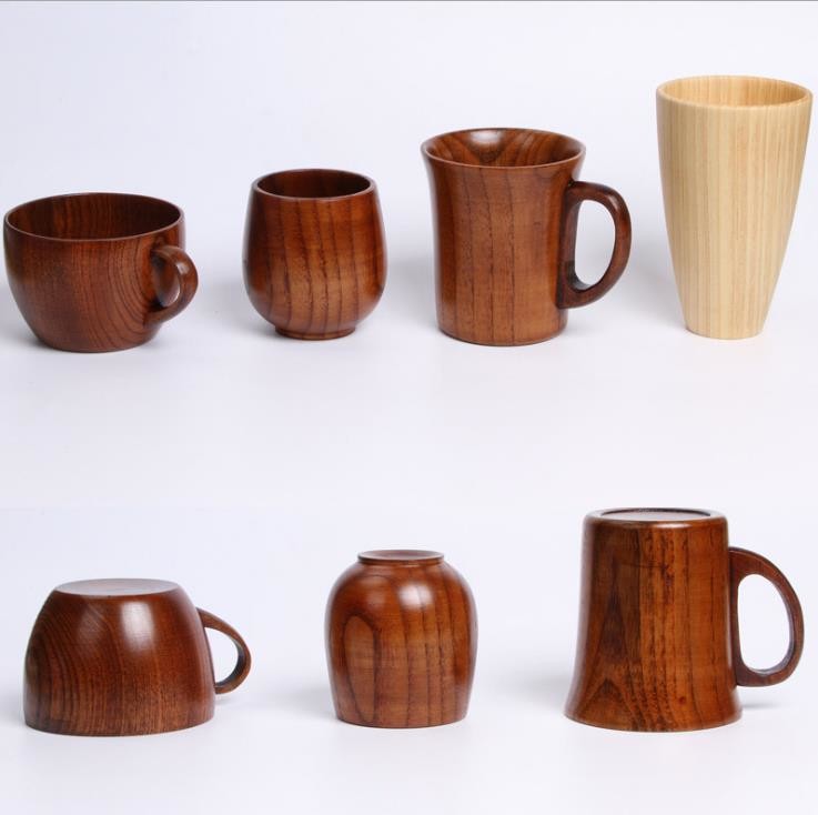 Japanese Solid Wooden Tea Cup Set Jujube Handcrafted With Handle
