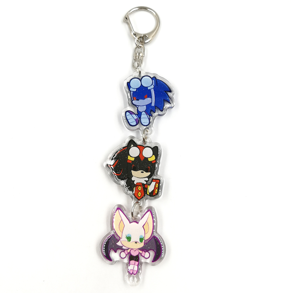 Custom high quality small acrylic epoxy glitter charm plastic linked anime keychain for game fans souvenir