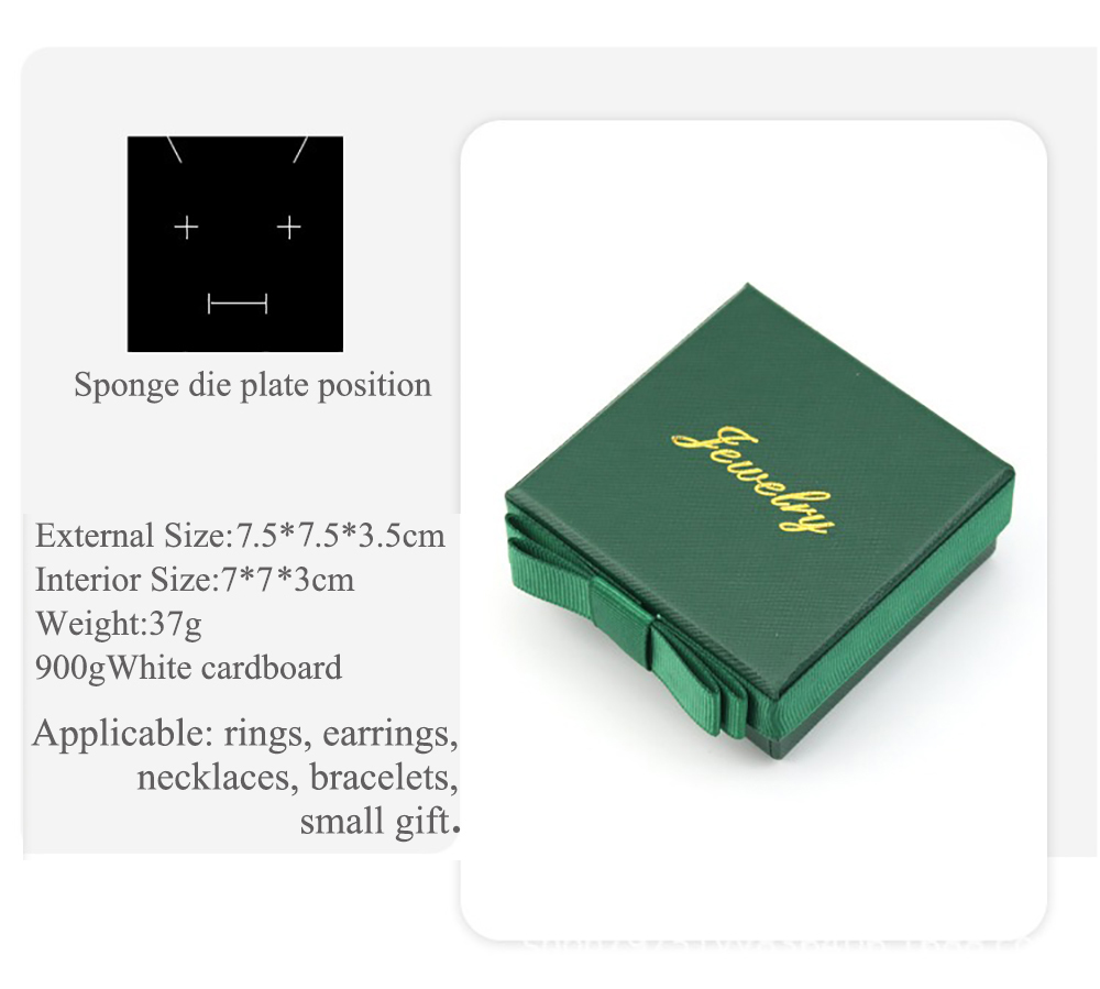 Dark Green Paper Jewelry Box 5x5x3cm Bowknot Ring Packaging Box