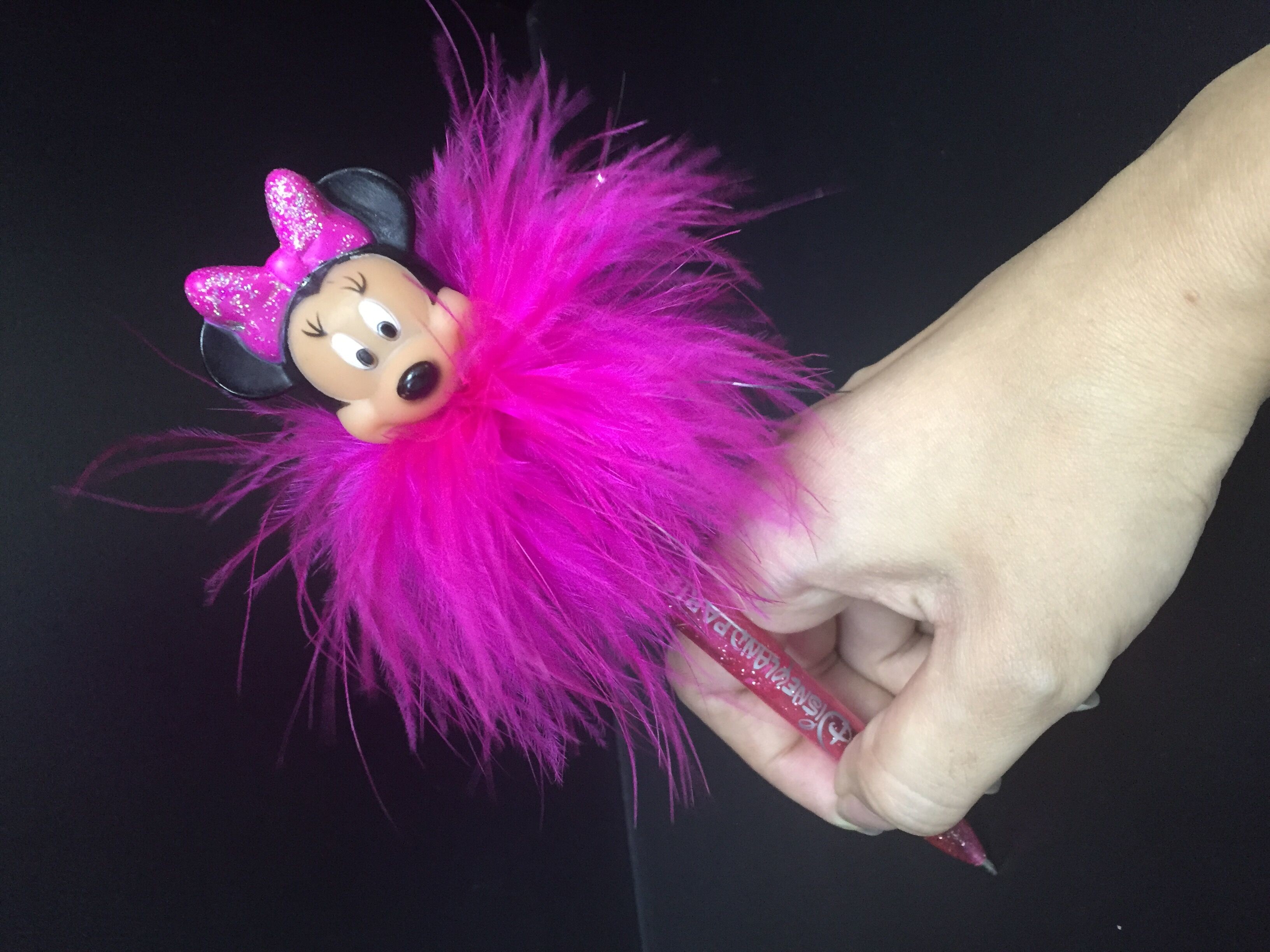 Pink Vinyl Disenyland Ballpen Plastic Daily Product with figure Minnie head for student made of PVC and ABS