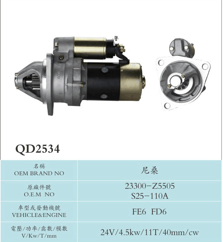24v 4.5kw Hitachi Starter Motor Nissan 23300-Z5505 S25-110A FE6 FD6