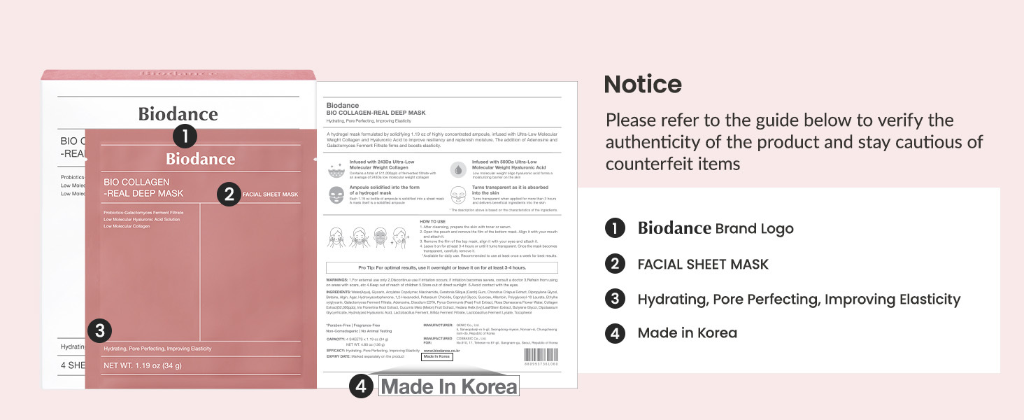BIODANCE Bio-Collagen Real Deep Mask, Hydrating Overnight Hydrogel Mask, Pore Minimizing, Elasticity Improvement, 34g x4ea