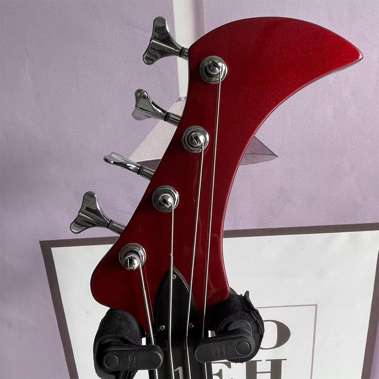 Custom 4 Strings Irregular Special Body Shape Electric Bass Guitar in Metallic Red ​Color Solid Body Maple Neck