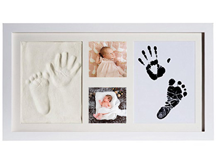 Wooden Baby Hand and Footprint Photo Frame Souvenir With Ink Pad