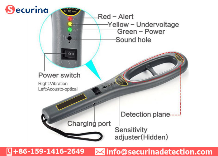 110VAC Hand Held Metal Detector 22KhZ 3 LED Indicators FCC For Security Guards