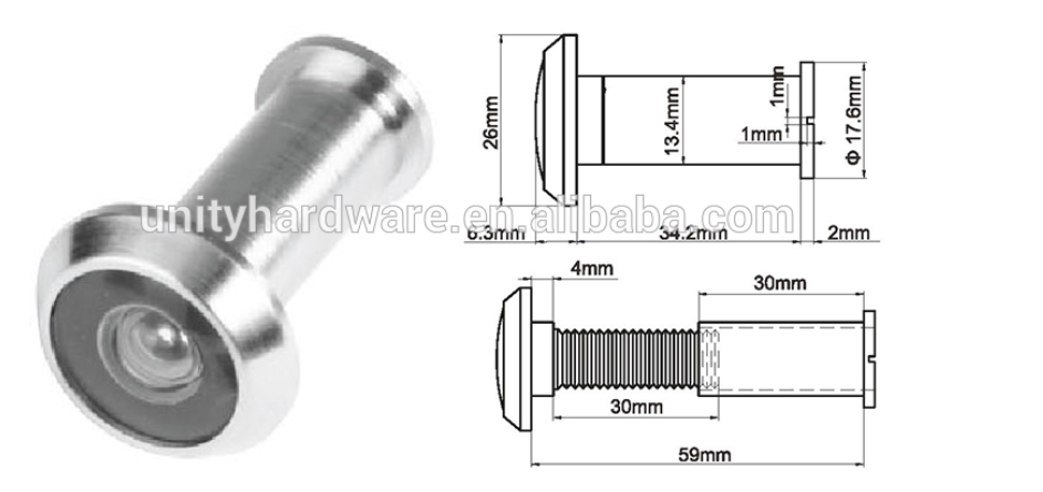 Brass Door Viewer Door Accessories Adjustable length with Glass Lense for Fire Door
