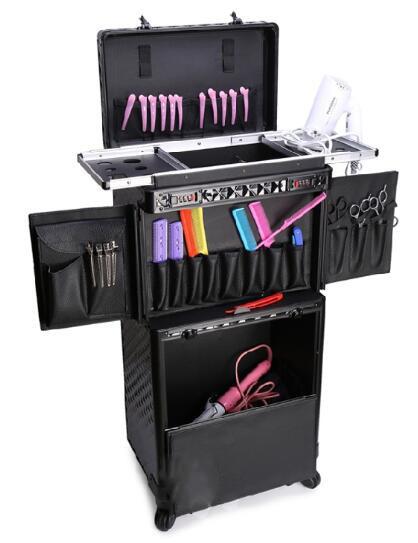 Professional Aluminium Hairdressing Tool Box , Universal Wheel Rod Hairdresser