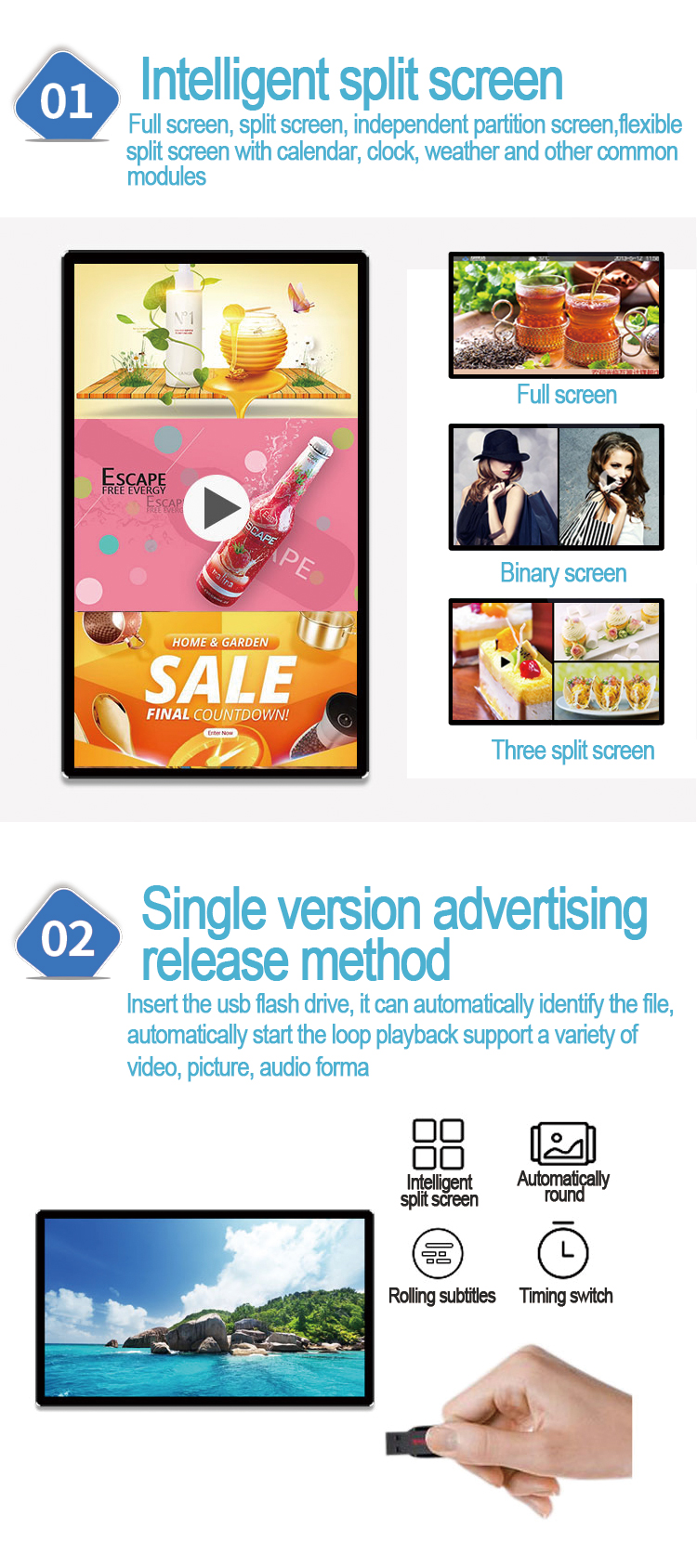 Manufacturer 50 inch wall mount multimedia digital signage kiosk outdoor advertisement display tv