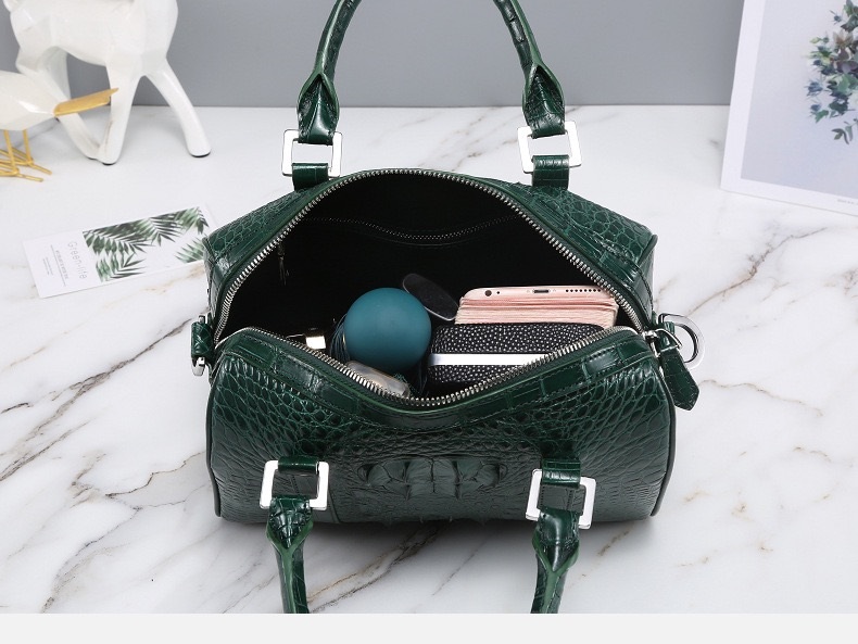 Fashion Lady Purse Genuine Crocodile Leather Women's Small Boston Bag Exotic Real Alligator Skin Female Zipper Handbag