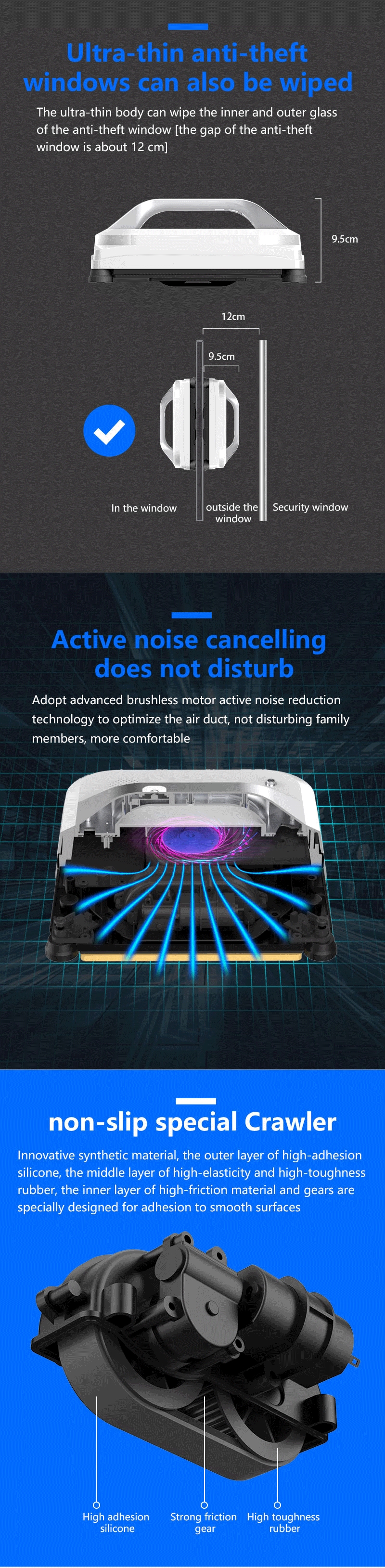 Infrared Navigation Window Cleaning Robot 1.5KGS 250mm Vacuum Window Cleaner