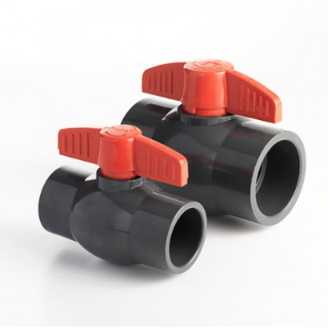 China Supplier Factory Plastic PVC Compact Ball Valve with Red Handle
