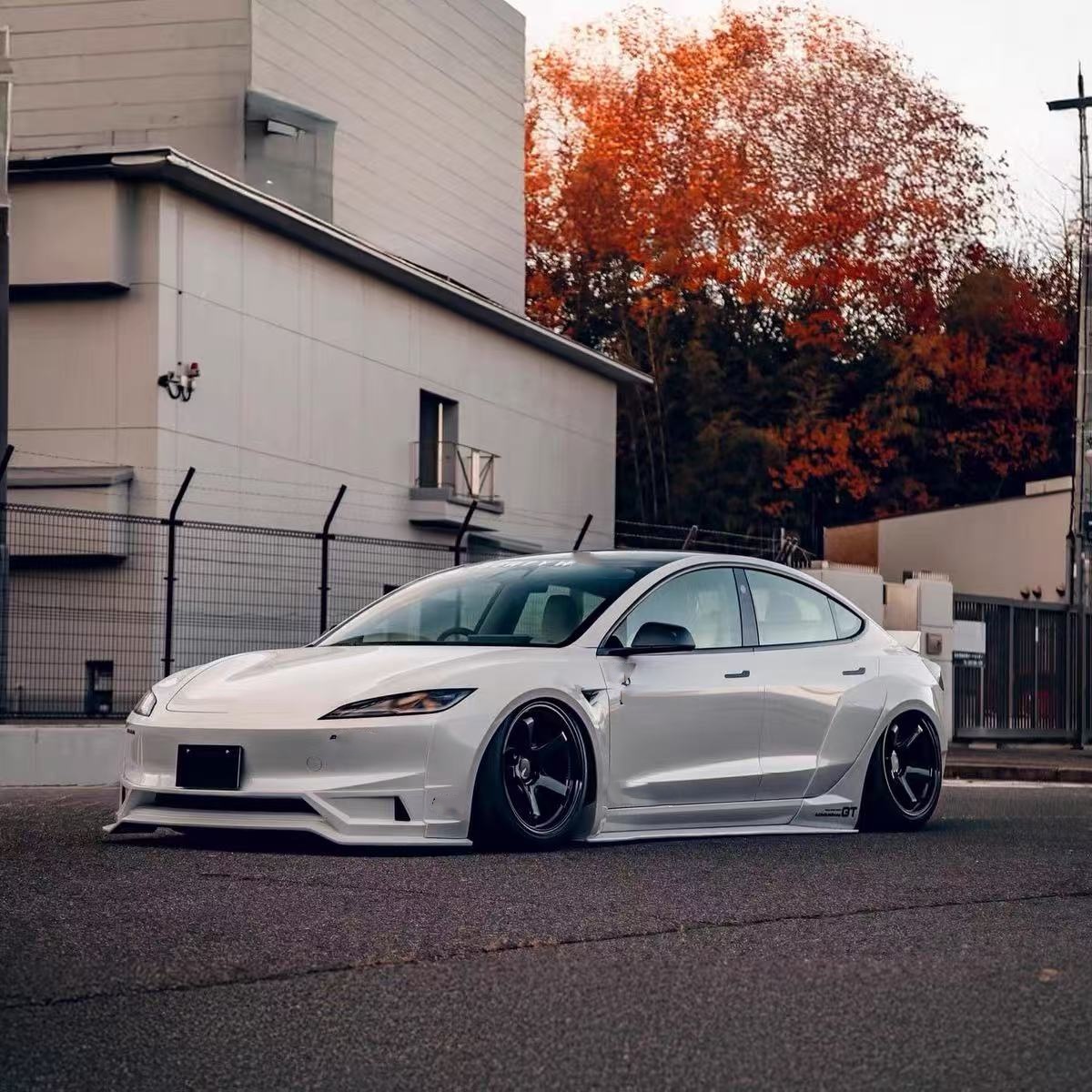 2020- Tesla Body Kit Resin Fiber LB Style Tesla Model 3 Spoiler Front Lip Diffuser