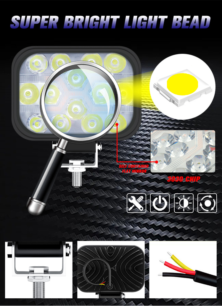 Ip67 Waterproof Vehicle LED Work Lights Square 24v 12v 42w 3 Inch