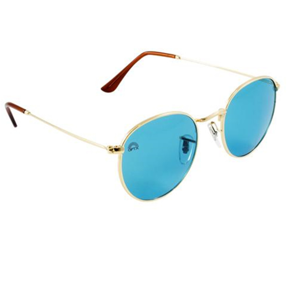 Round UV400 Red Colour Therapy Sunglasses 125mm Arm Gold Frame