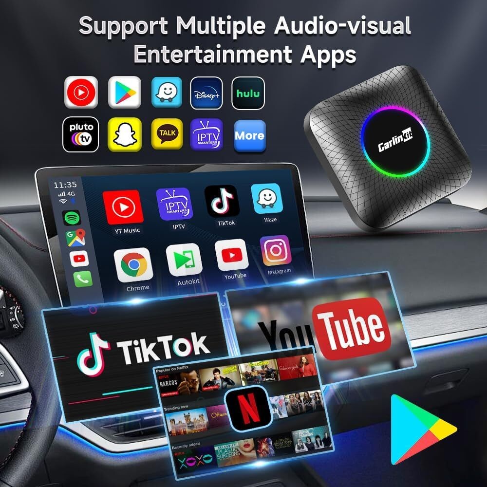 Cpc200 Tbox Ambient Usb Tbox Ambient Android 13.0 Wireless Adapter CarPlay Ai Box Sim Tf Card Slot Wireless Mouse Remote Control Car Play Box