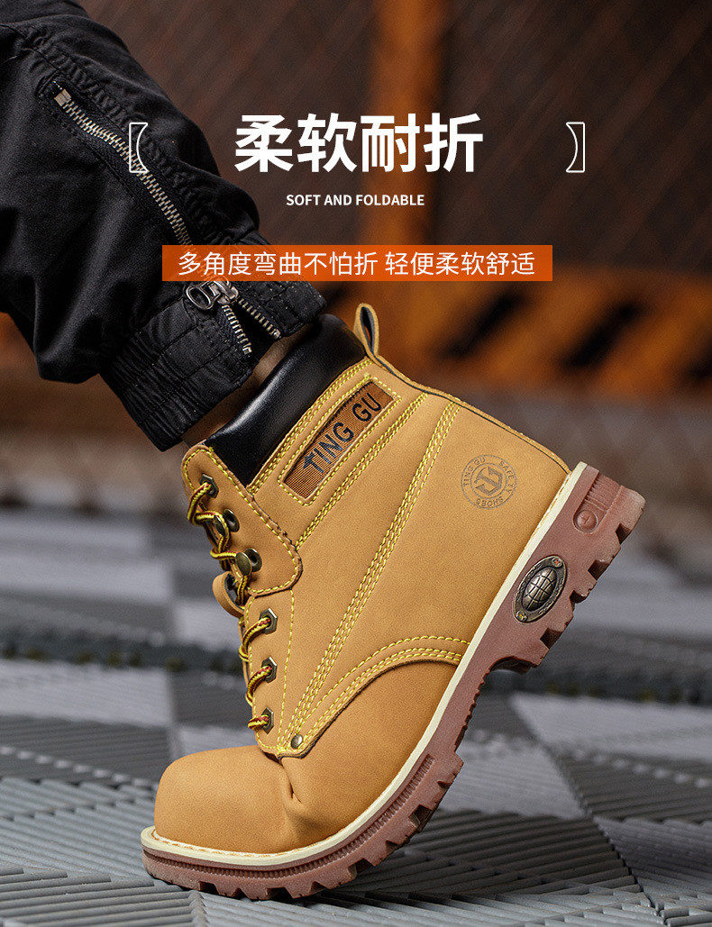 Black Microfiber Leather Safety Boots Beef Tendon Sole Work Shoes For Men