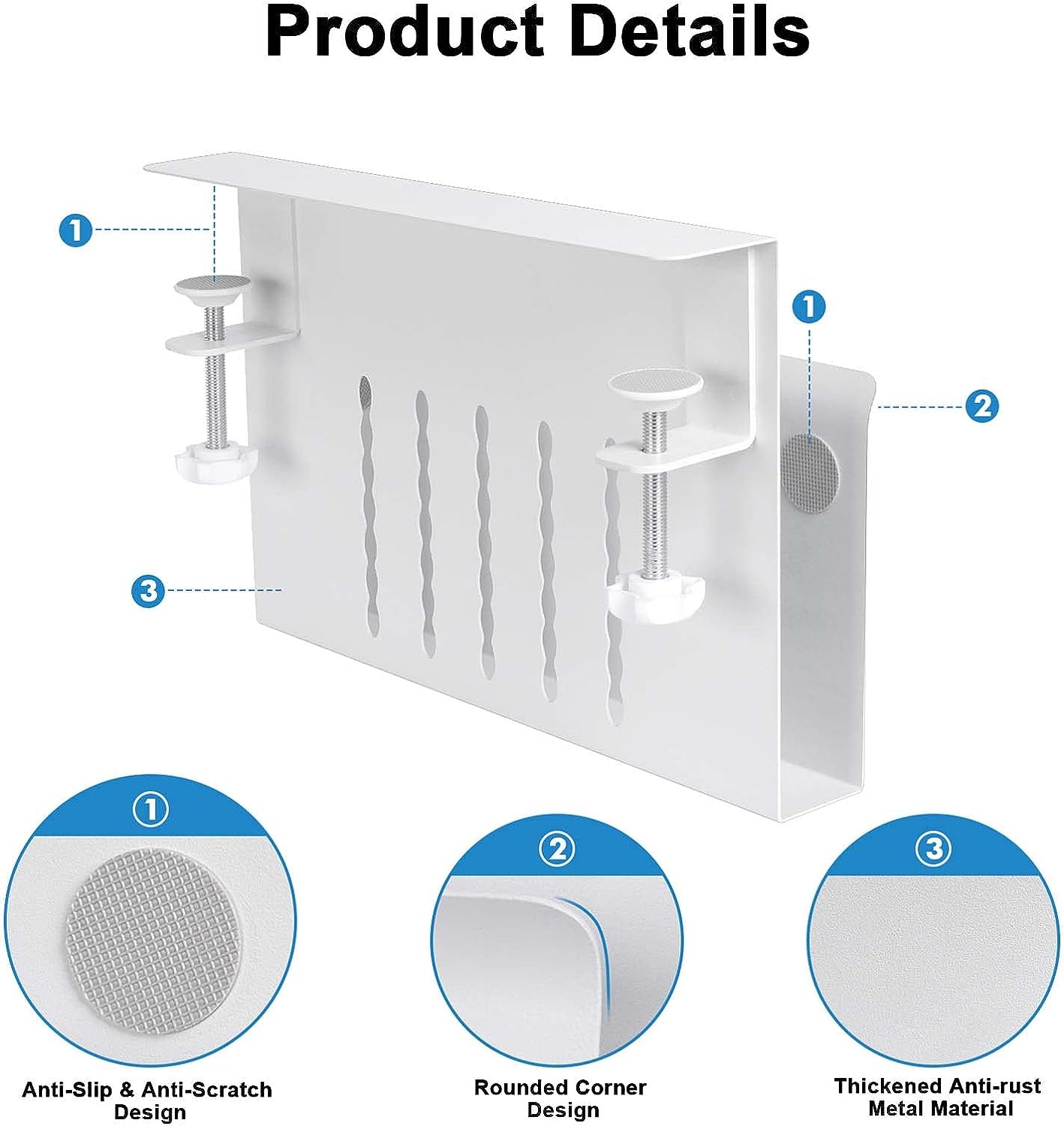 Desk Side Storage Hanging Desk Organizer White Document Shelf for Office and Home