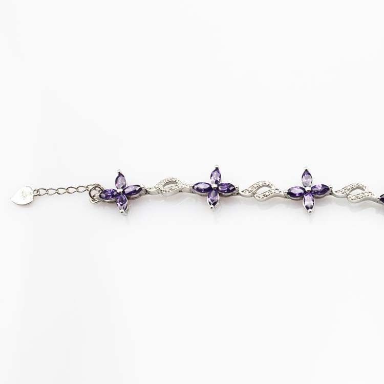 925 Silver Jewellery Quatrefoil Amethyst Cubic Zircon Tennis Bracelet (B04PURPLE)