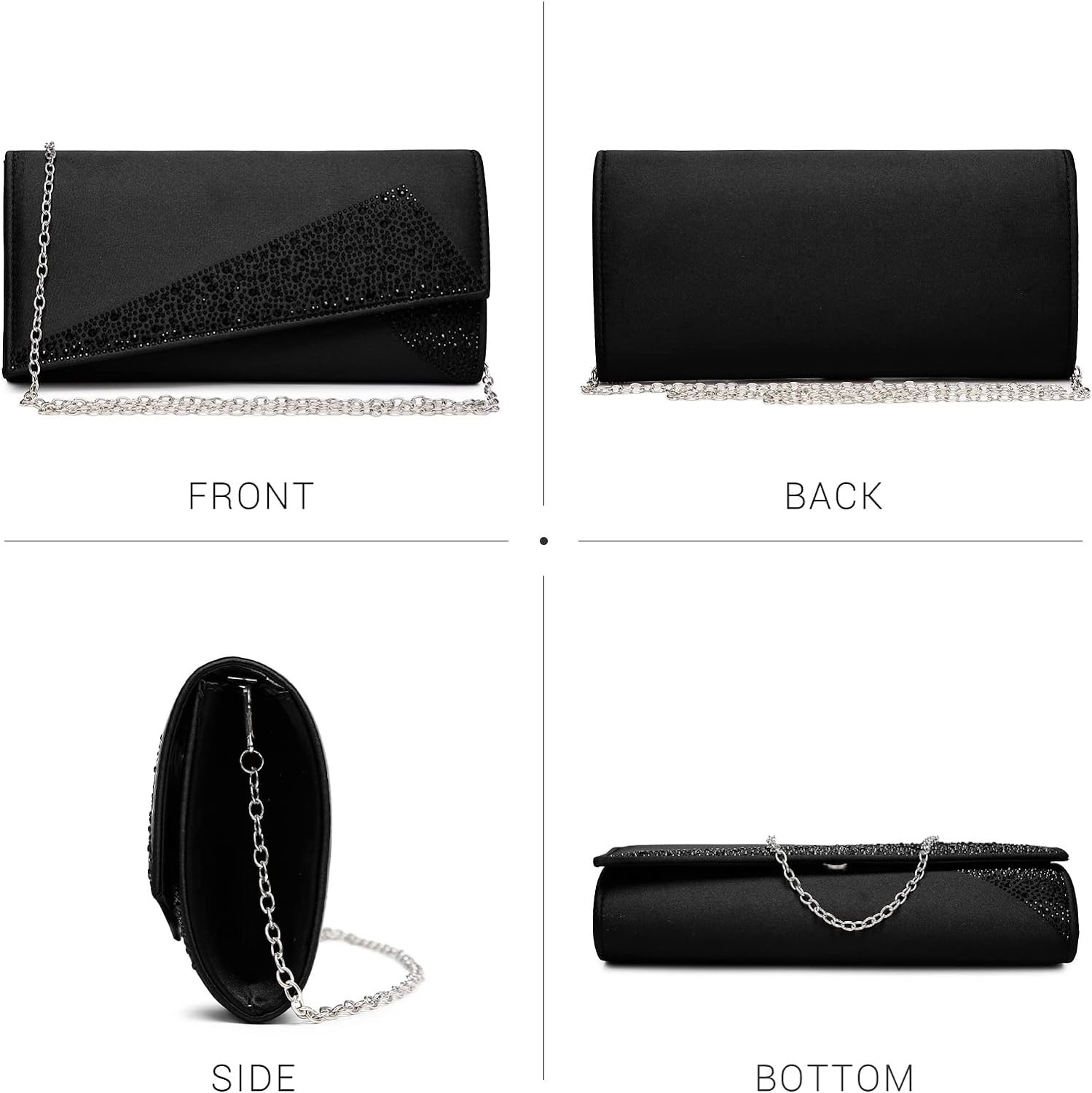 DASEIN WOMEN'S SATIN RHINESTONE CLUTCH EVENING BAGS SPARKLE GLITTER SHINY PURSE HANDBAG FOR PARTY WEDDING COCKTAIL PROM