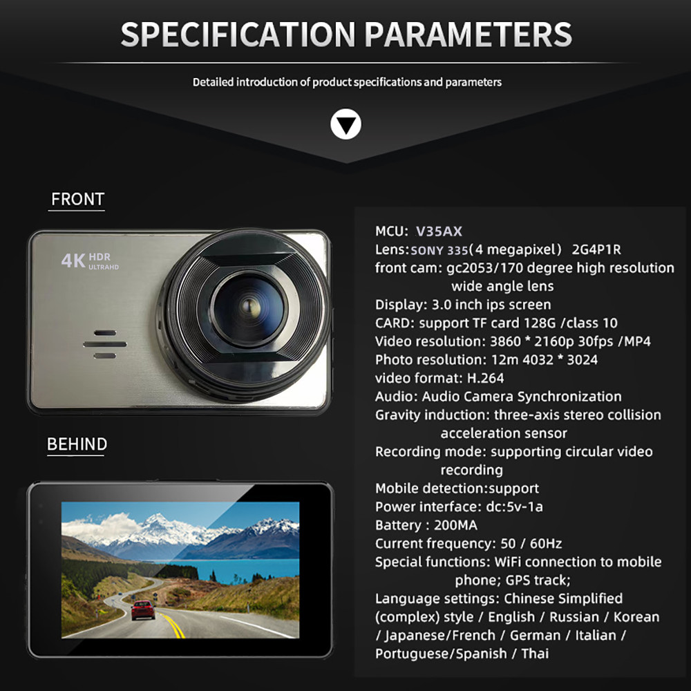 XINLIHANG 3inch Hd WIFI Security 4K GPS Dash Cam Cameras For Cars Dual Lens