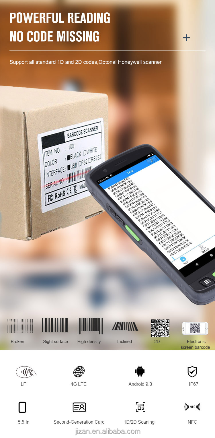 Octa Core NFC UHF Android Tablet with 1D 2D Wireless Barcode Scanner and 16MP Camera