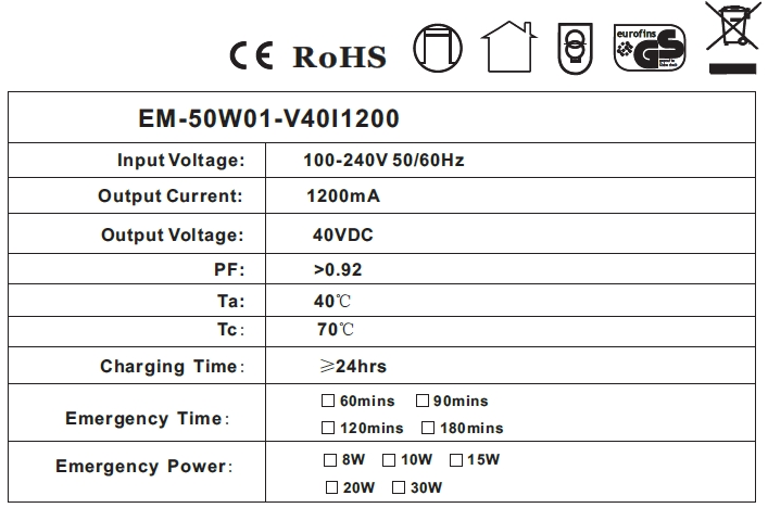 30w 700mA LED Emergency Lamp Drivers , Constant Current 40w led driver