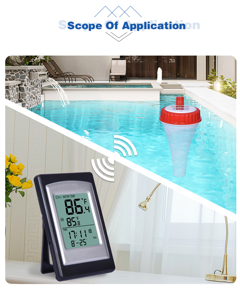 ±1.0°C Temperature Accuracy Wireless Solar Digital Pool Thermometer In Red And Silver