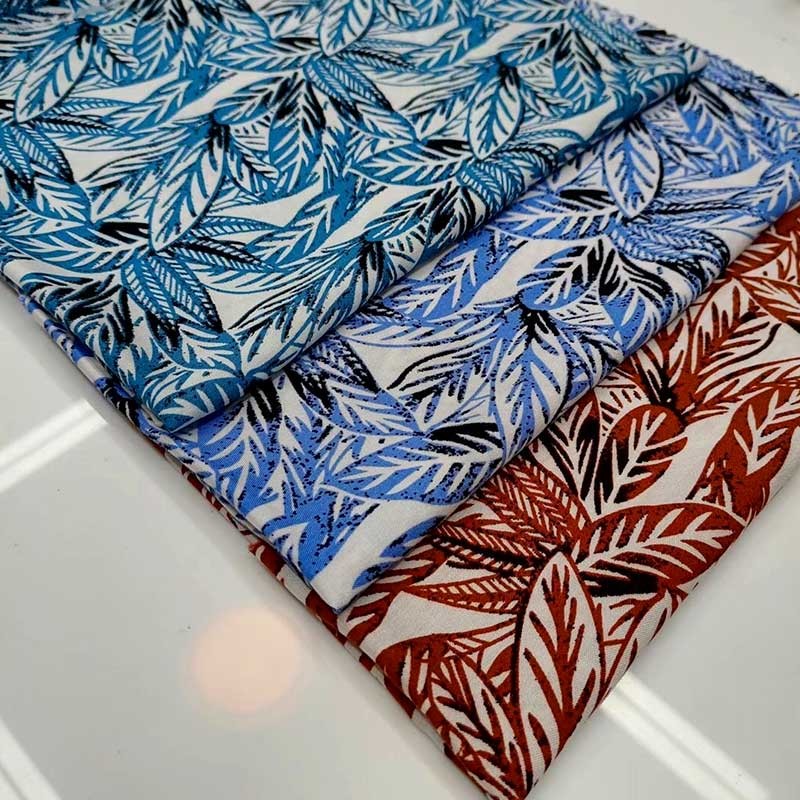 Leaf Pattern Rayon Poplin Printed Woven Fabrics 142cm Width Anti Bacteria