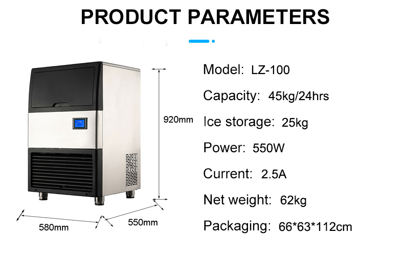 45kg/24Hr Ice Production LZ-100 Solid Cylindrical Ice Maker with 25kg Ice Storage