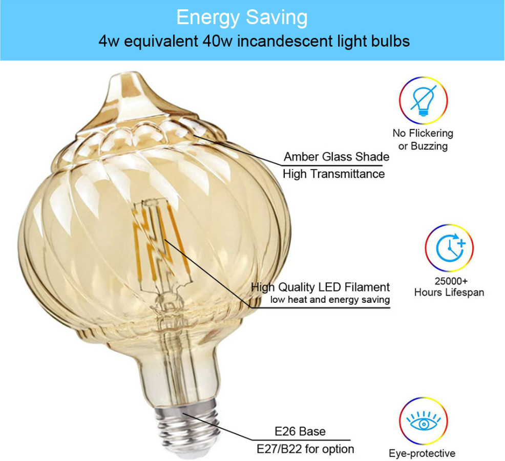 Holiday Decorative Filament Bulbs 2700K 4W G125 E27 Filament Globe 125*170mm