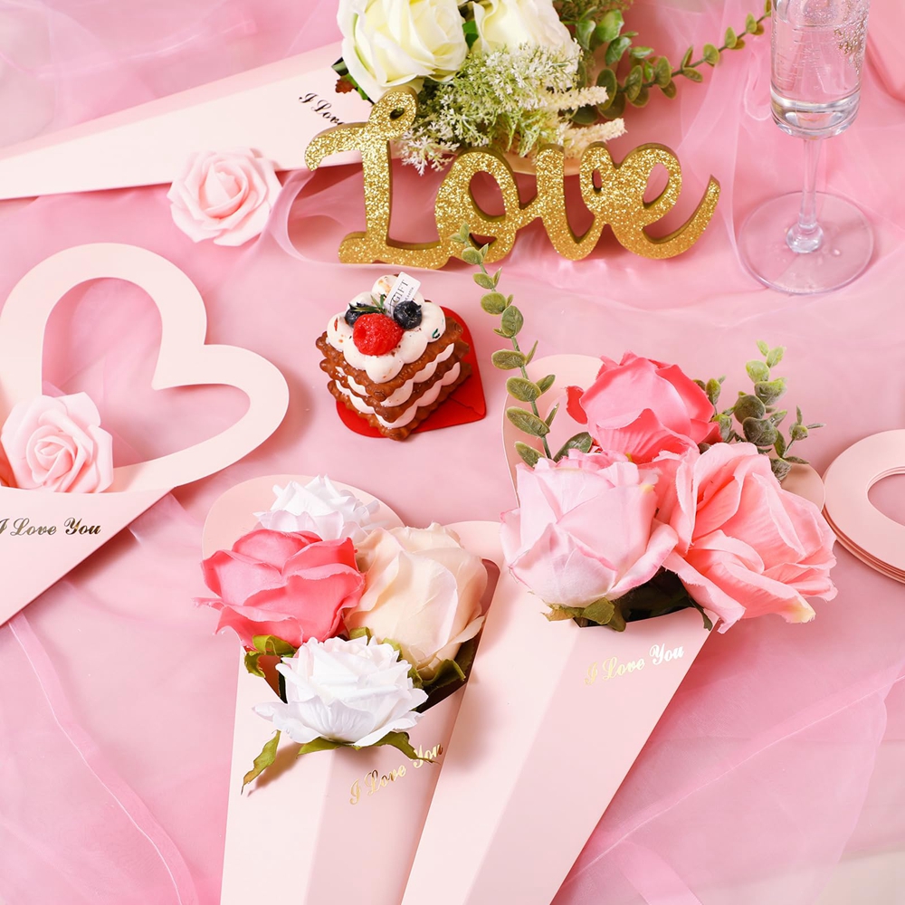 Handmade Custom Heart Bouquet Floral Arrangement Packaging Kraft Paper Box Bag for Flower