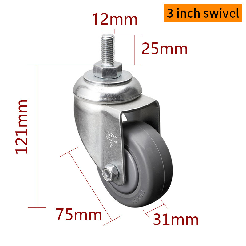 3 Inch Caster Replacement Wheels 75mm Threaded Medium Duty Castors