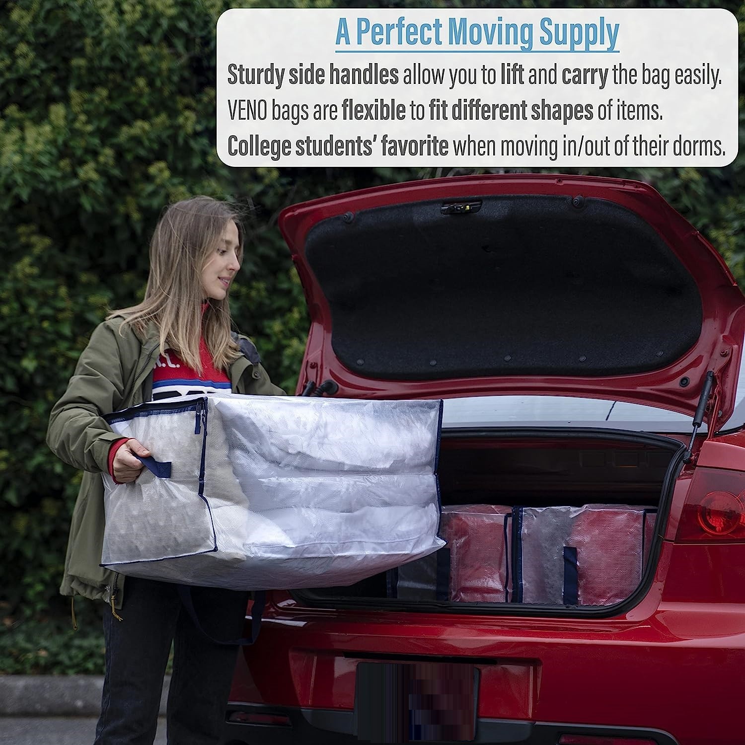 Heavy Duty Extra Large Moving Bags W/Backpack Straps - Strong Handles & Zippers, Storage Totes For Space Saving