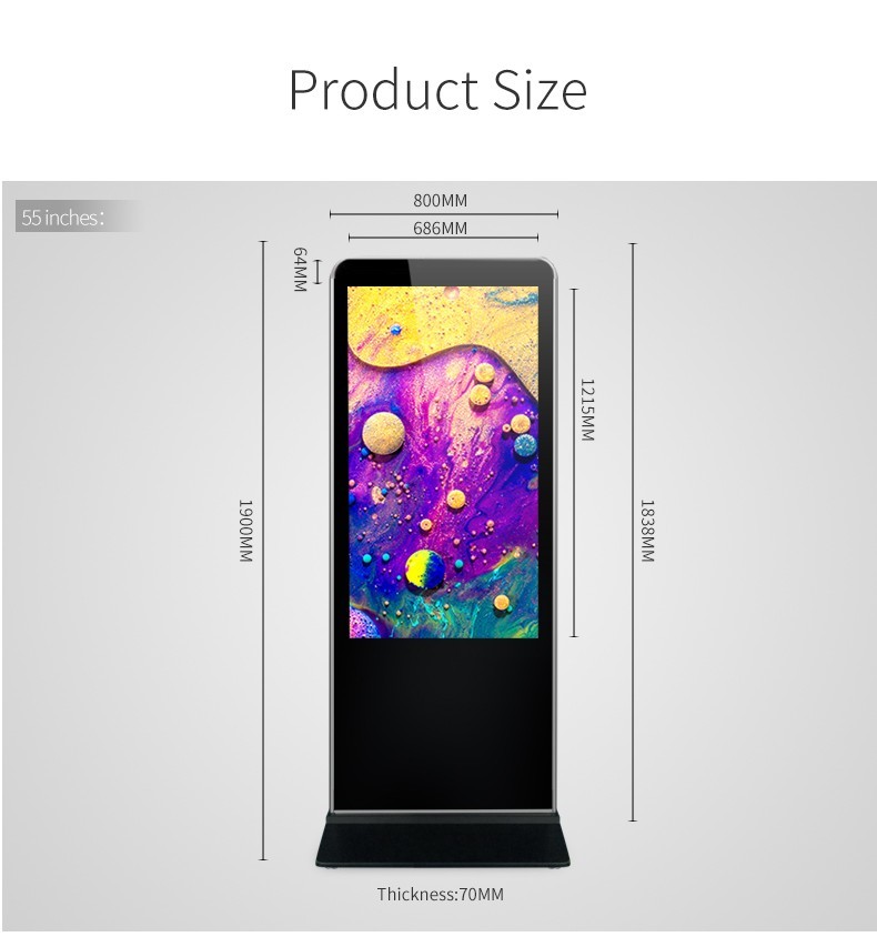 Advertising Floor Standing LCD Advertising Player Infrared Touch Screen 65 Inch