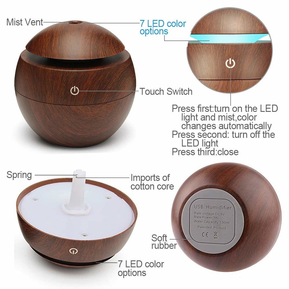 Portable 130ml Ultrasonic Cool Mist Air Diffuser