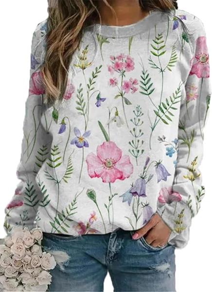 Quality Women'S Floral Sublimation Print Sweater Loose Vintage FLower Graphic Pullover Tops for sale
