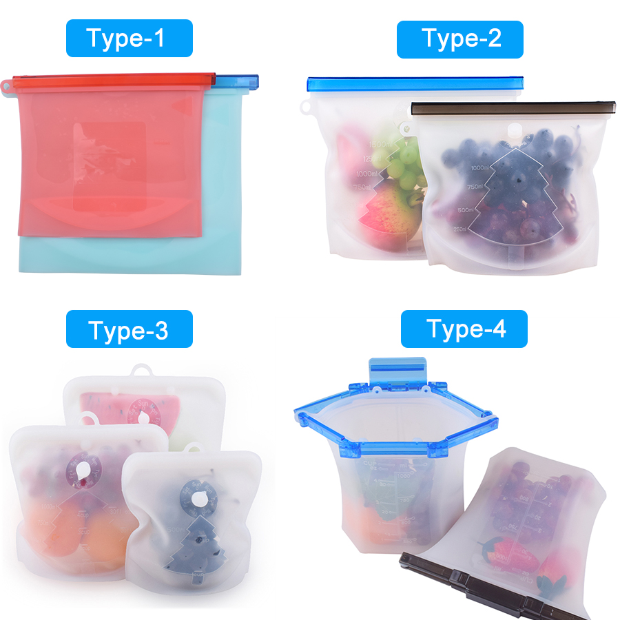 1.5L Sandwich Preservation Silicone Food Pouches Reusable Food Storage Bags