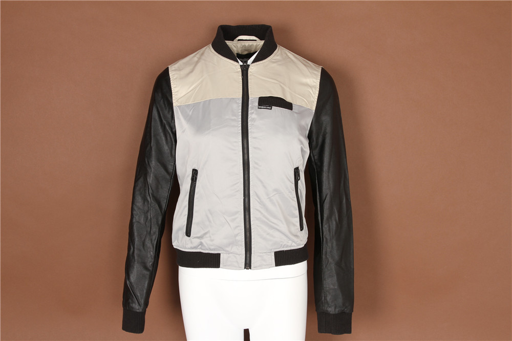 adies color-blocked jacket, Women's bomber jacket, Soft touch, PU sleeves