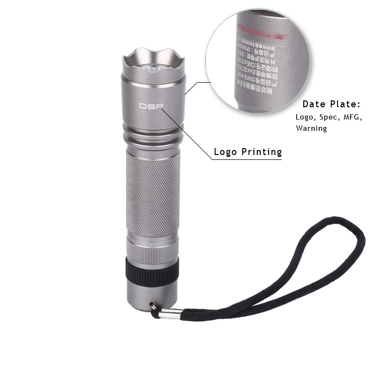 IP66 100Lm 1W Explosion Proof LED Flashlight Aluminum Silver ATEX Approval