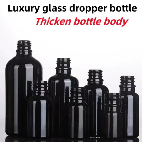 Black 10, Ml 15ml 20ml 30ml 50ml empty round black shiny Glass Essential Oil