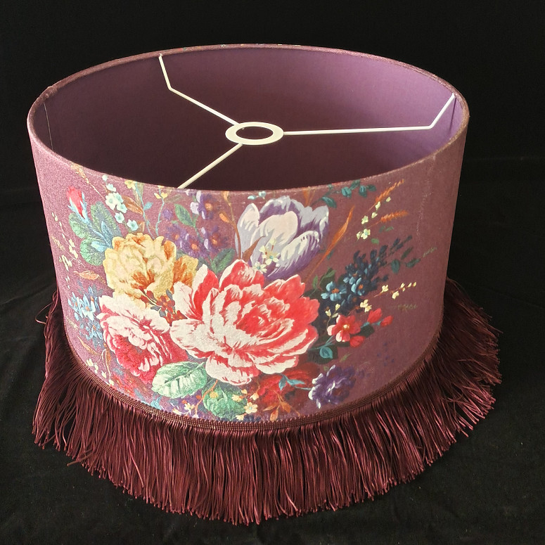Rose Floral Velvet Lampshade With Tassels Antique 400*250MM