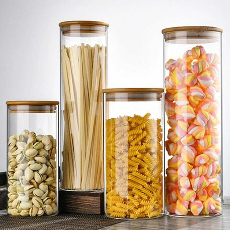 ODM / OEM Customized Sleek Home Round Glass Storage Jar 8oz 26oz Food Storage Glass Jar With Airtight Bamboo Lid Elegant And Practical Design