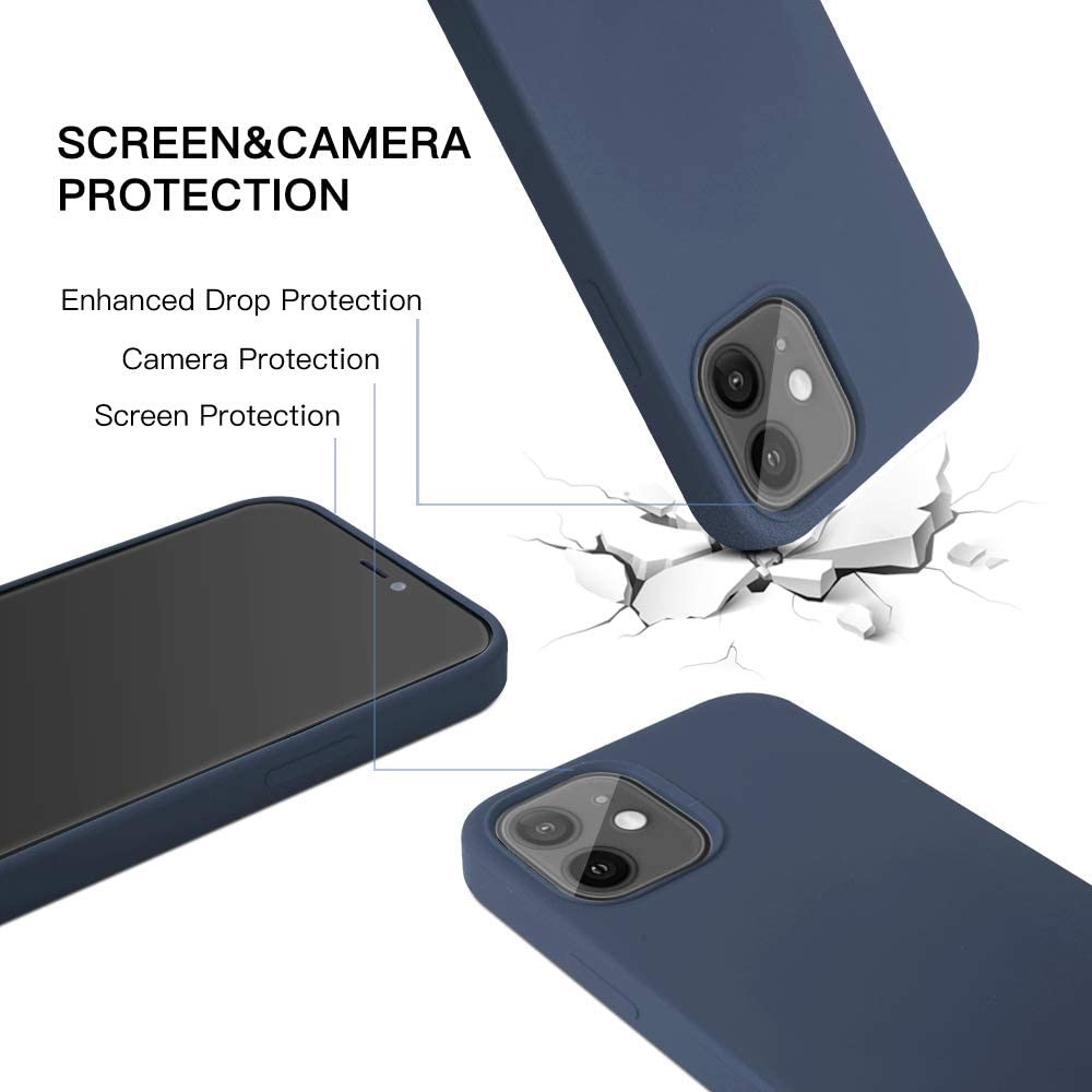 Full Protective Liquid Silicone iPhone 12 Case Built in Magnetic Ring (Supports MagSafe Wireless Charging) (Blue))