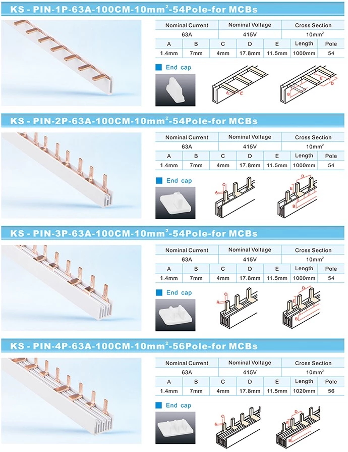 Pin type fork type copper busbar insulated comb bus bar